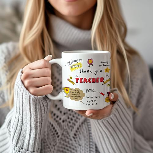 Image of DAYS Thank You Teacher Personalized Mug - Custom Teacher's Name Best Teacher Gift, Teacher on Birthday Helping Me to Grow Ceramic Mug 11oz (Thank You Teacher)