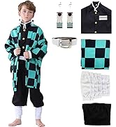 Deaboat Tanjir Cosplay Costume Outfit Green Robe Kimono Black Uniform with Full Cosplay Set for H...