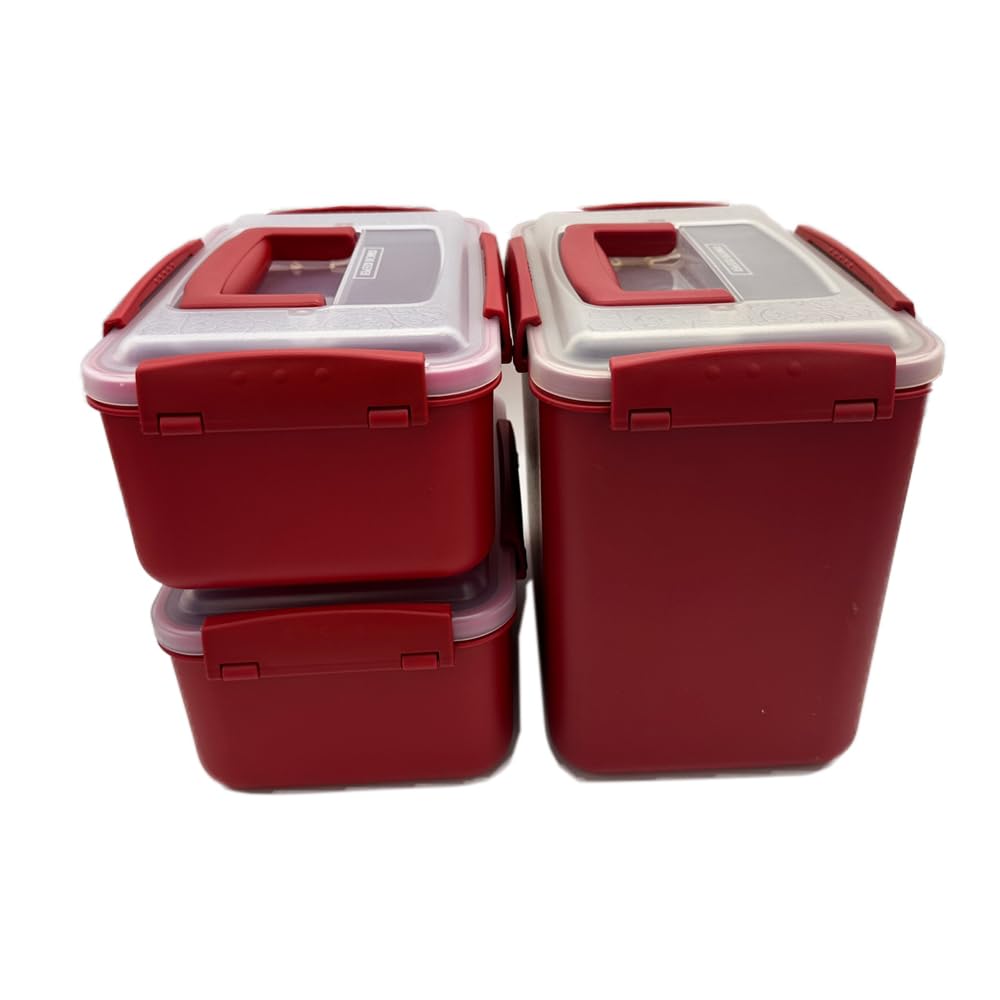 7L-1 + 3,2L-2 Set, Frischhaltedose Kimchi Fermentation kompatibel mit allen Kühlschränken, durchscheinender Deckelbehälter, rot