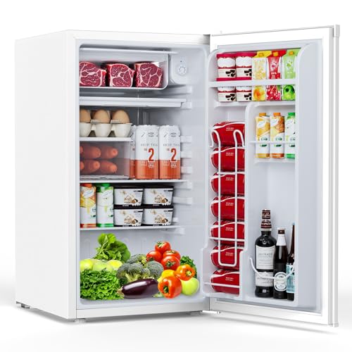 Image of COWSAR 3.2 Cu.Ft Dorm Fridge with Freezer, Single Reversible Door Compact Refrigerator, Adjustable Thermostat, 2 Removable Shelves, Commercial Drink Fridge for Bedroom, Office, Kitchen, Dorm, White