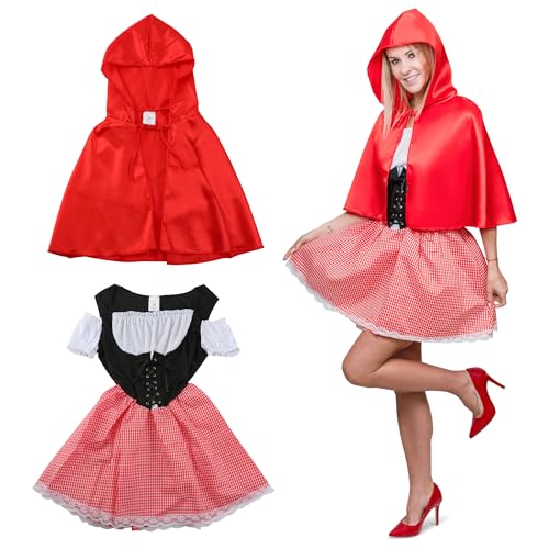 Festicy Rotkäppchen Kostüm Damen I Edition 2026 I Größe S I Märchenhafter Charme für Fasching und Karneval I Elegantes Kleid mit rotem Umhang I...