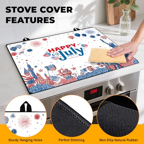 Image of Patriotic Stove Top Cover,Stove Protector Mat, 4th of July American Flag Kitchen Decor, Heat Resistant for Electric Stove,28 x 20 Inch