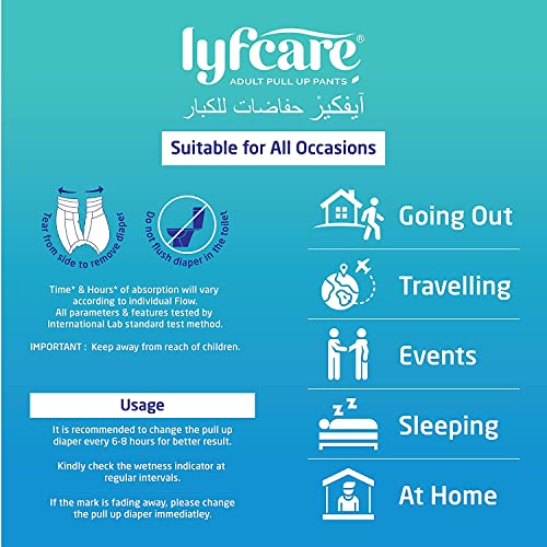 Image of Lyfcare Adult Diapers Medium Size (M) - 60 Count (Pack of 3) | Unisex Diapers Pants Style | Waist (60-85 cm) | Wetness Indicator, Super Absorption, 360 Protection & 0% Leakage | For Men & Women