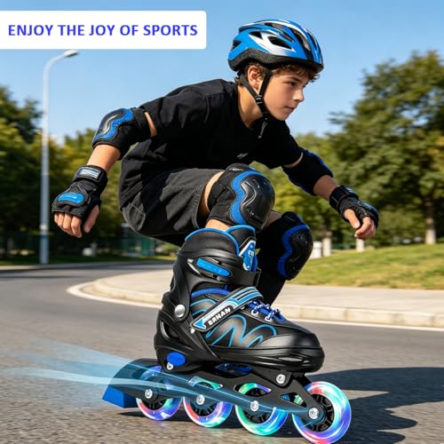 Miniatura 6 de Ernan Patines En Línea Ajustables Para Niños Y Niñas Con Ruedas De Iluminación, Para Principiantes Y Jóvenes Patines De Ruedas Para Niños Grandes En Exteriores E Interiores Blue, S