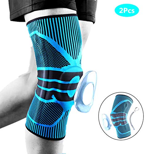 SKY TEARS Genouillère Rotulienne, Genouillere Sport de Compression Genouillère pour Homme et Femme, Genouillère Crossfit Ligamentaire pour Basketball, Volley Ball, Course (Bleu-M)