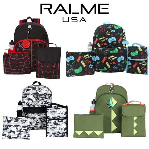 Ralme Grey Gaming Camo Backpack Set For Boys & Girls, 16 Inch, 6 Pieces - Includes Foldable Lunch Bag, Water Bottle, Key Chain, & Pencil Case #TOP7