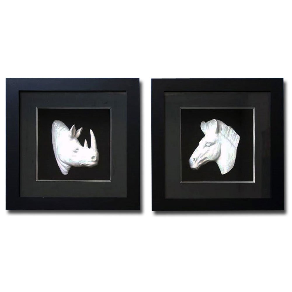 Turtle King Series Set of 2 Safari Animal Bust Shadowbox Rhino/Zebra