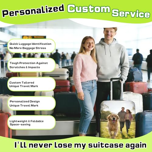 NOREVYE Custom Luggage Cover – Personalized Photo or Name Suitcase Cover, Double-Sided Stretch Luggage Protector, Washable & Scratch-Resistant Travel Cover (S(18-21 in)) - Image 3