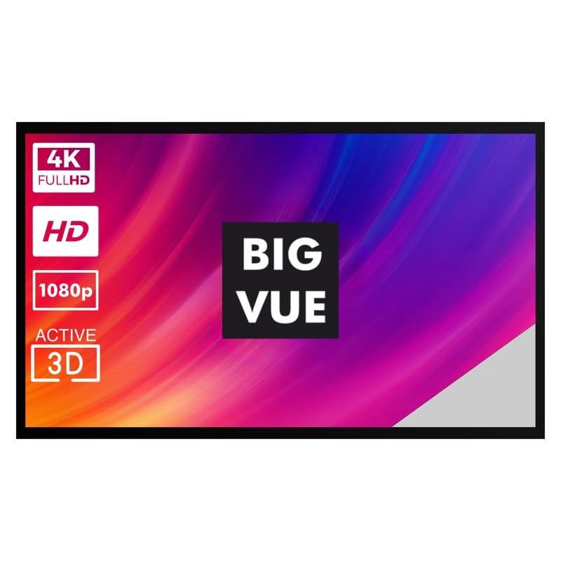 Image of BIG VUE 84 inch Fixed Frame Projector Screen High Contrast ALR Fabric, 16:9 Aspect Ratio, 4K UHD & Active 3D Ready, 160 Wide Viewing Angle Projection for Home Theatre, Office, Boardroom & Gaming