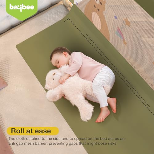 Image of BAYBEE Baby Bed Rail Guard (180x80cm), Bedrail for Baby Safety with 28 Height Adjustable, Portable Bed Side Protector for Babies Falling | Foldable Single Side Bed Railing, 2 Side, Dark Green