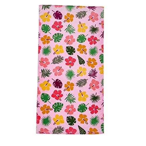 Sun Sprouts 100% Cotton Beach Towel Hibiscus Flowers And Leaves Pattern For Kids & Toddler. Bath, Pool, Camping, Travel Towel For Boys & Girls. 30” X 60” Quick-Dry & Super Absorbent Beach Blanket #TOP8