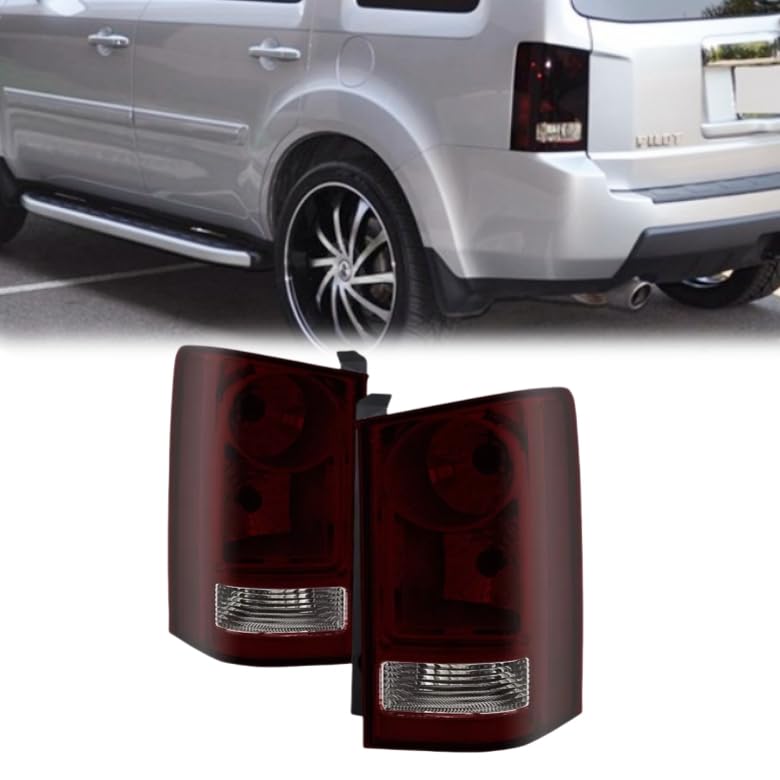 Tail Lights Assembly Compatible with Honda Pilot 2009 2010 2011 2012 2013 2014 2015 Driver and Passenger Side Rear Lamps (Smoke Red)