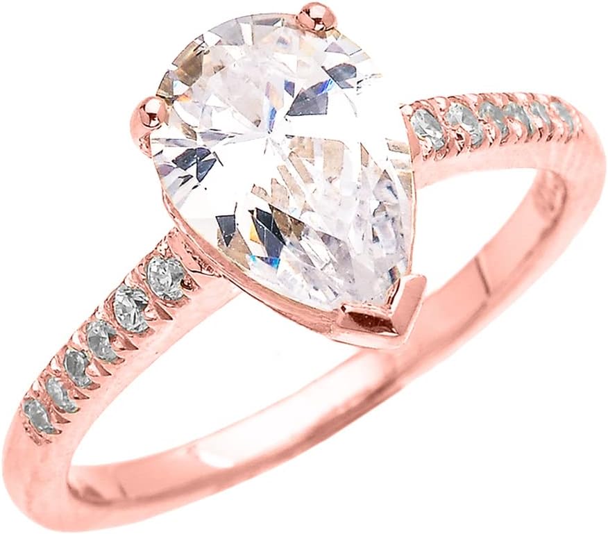 10k Gold Diamond Engagement/Proposal Ring with 3ct Pear-Shape CZ in Center
