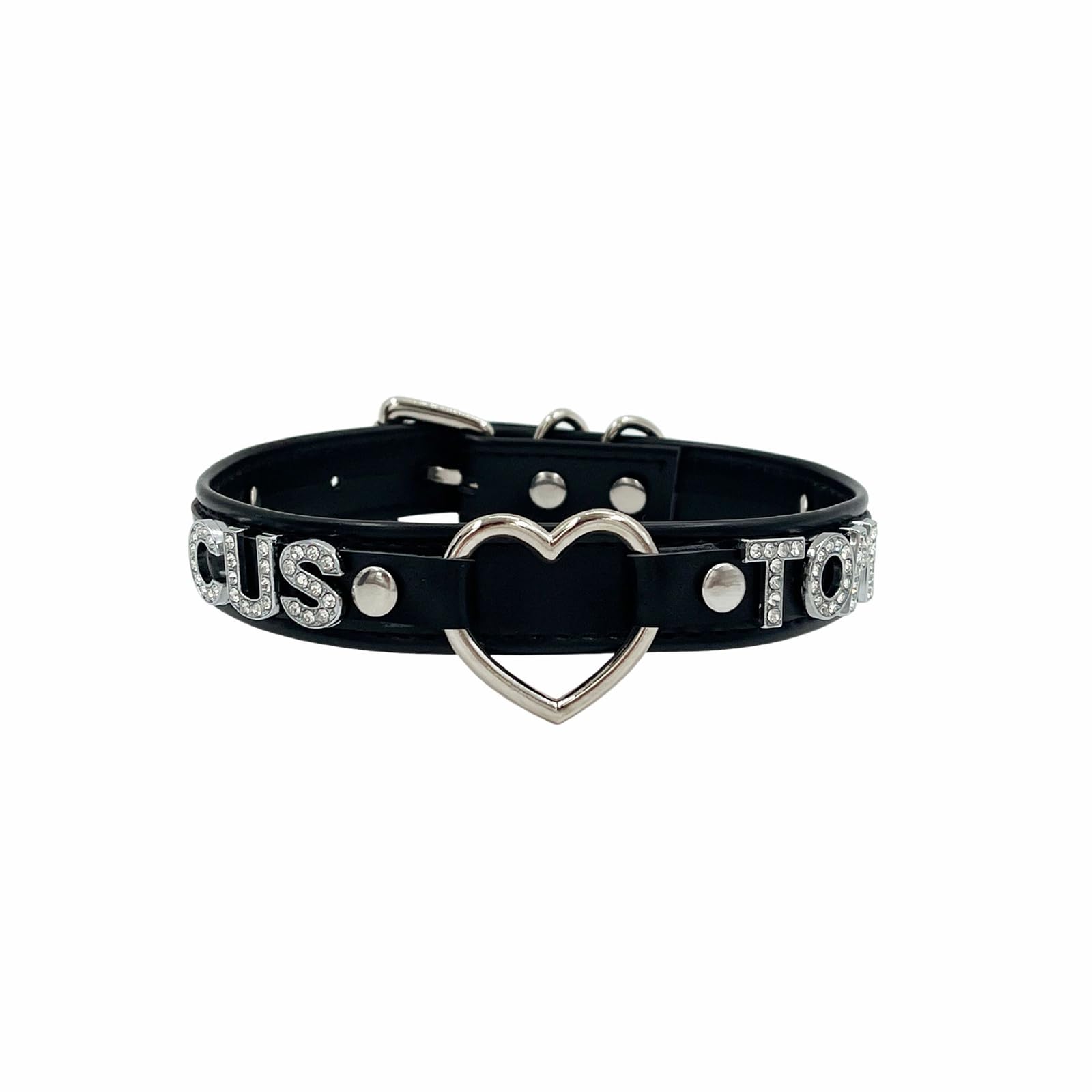 Custom Black Choker Collar For Women, Personalized Name Necklace punk gothic Vegan Leather Jewelry With Rhinestone Letters