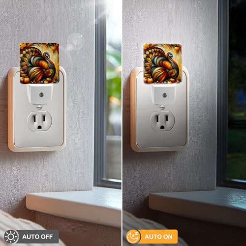 Image of LED Night Light Lamp with Smart Sensor Dusk to Dawn Sensor,Thanksgiving Turkey Abstract Fall Colors Night Light Daylight White,0.5W Plug-into Wall for Adults,Bedroom,Bathroom,Hallway,Kitchen