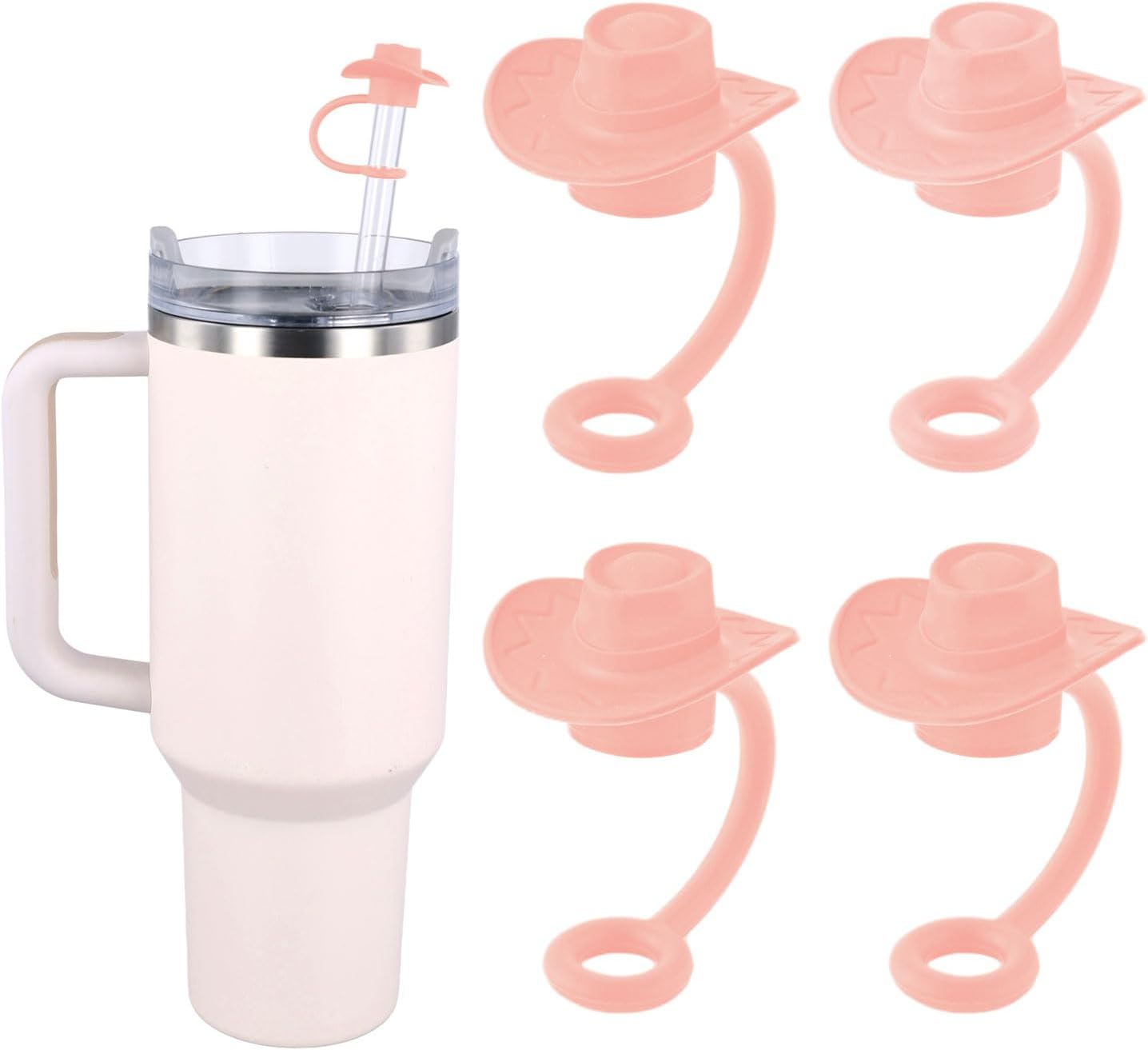 4pcs Cowgirl Hat Straw Covers - Silicone Lid Toppers For Stanley Tumblers 8-10mm Straws