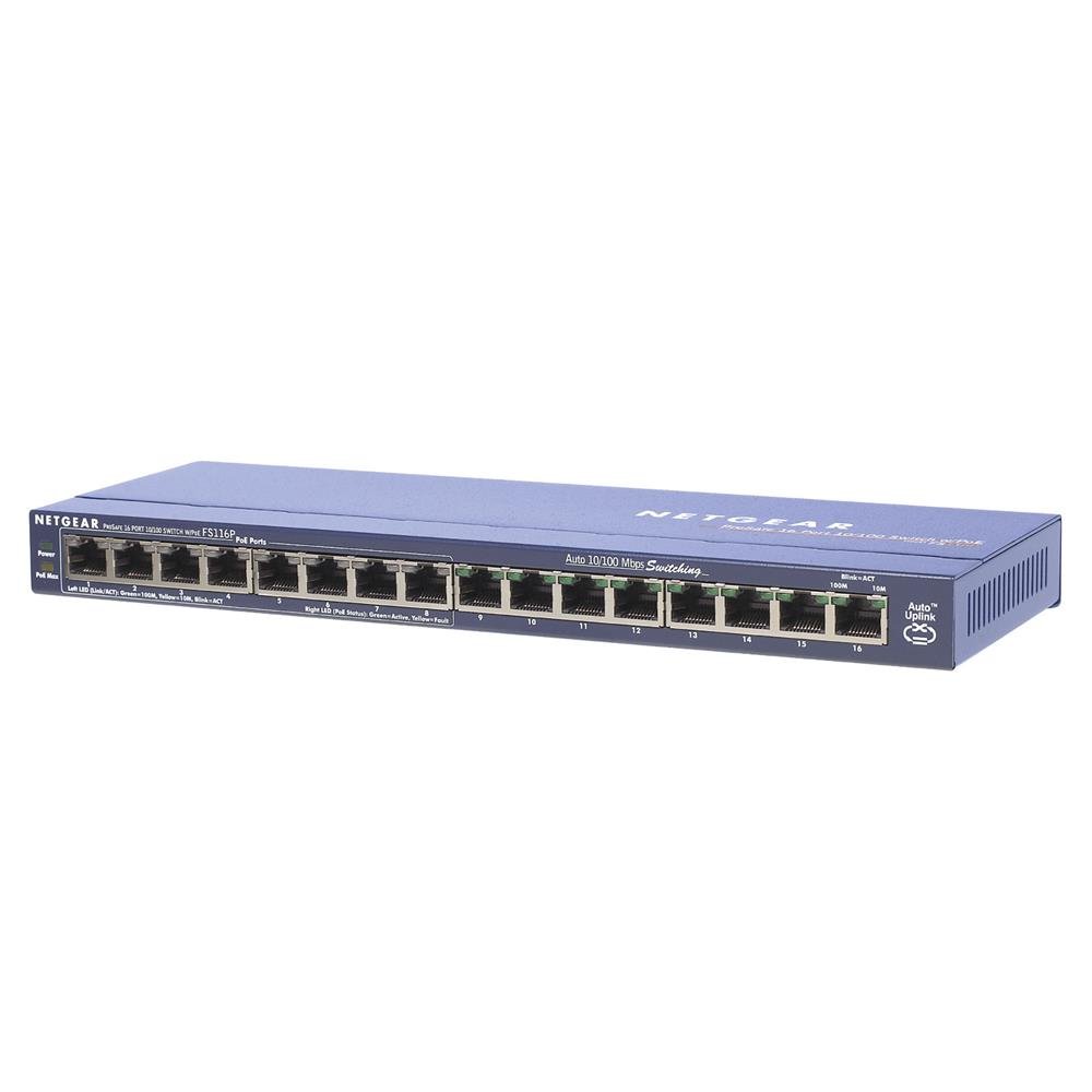 Netgear FS116PEU 16-Port Fast Ethernet LAN PoE Switch Unmanaged (10/100 MBit/s, mit 8x PoE 70W, für Desktop ProSAFE Lifetime-Garantie)