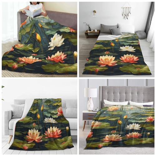 Couverture en micro polaire durable Lotus Pond grand plaid de camping chaud