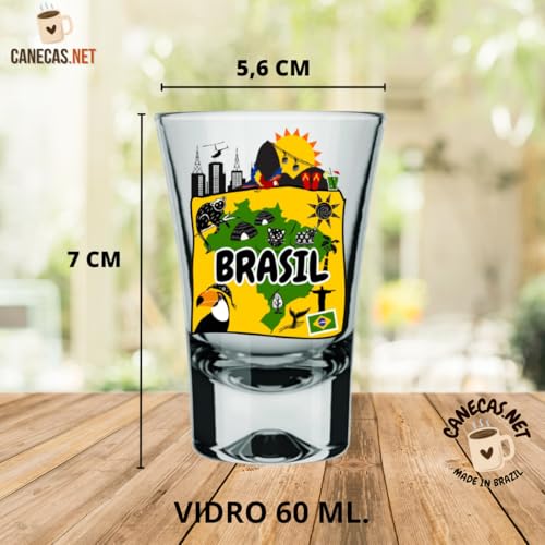 Kit 2 Copos Dose Copinho Cachaça Vidro 60 Ml, Souvenir Brasil