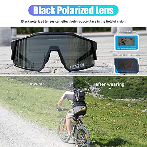 Foto von KAPVOE Polarisiert Fahrradbrille mit 4 wechselgläser TR90 Rahmen für Herren Damen Sport Radfahren MTB Sportsonnenbrille Radbrille Sportbrille Fahren Angeln Baseball Laufen rot Schwarz 01