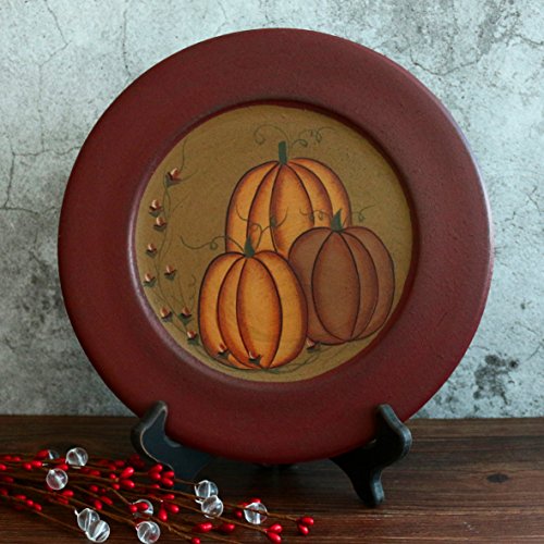 Cvhomedeco. Primitive Antique Pumpkin Painted Wood Decorative Plate Halloween Display Wooden Plate Home Décor Art, 9-3/4 Inch #TOP1