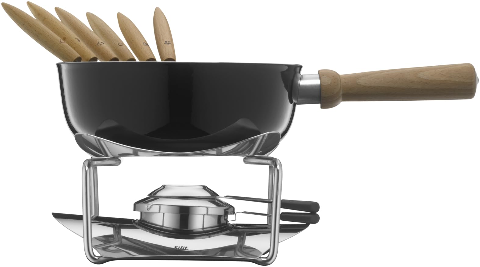 Service à fondue au fromage Silit 9 pièces, fondue pour 6 personnes, céramique fonctionnelle Silargan, induction, passe au lave-vaisselle, service à fondue, cocotte réchaud brûleur fourchettes à fond