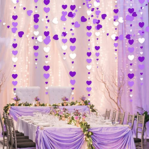 Image of Valentines Day Party Decorations Lavender Love Heart Garland Purple and White Hanging Streamer Banner for Anniversary Mothers Day Birthday Engagement Wedding Bridal Lilac Party Supplies