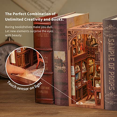 Image of CUTEBEE DIY Book Nook Kit, DIY Dollhouse Booknook Bookshelf Insert Decor Alley, Bookends Model Build-Creativity Kit with LED Light (The Secret Rhythm)