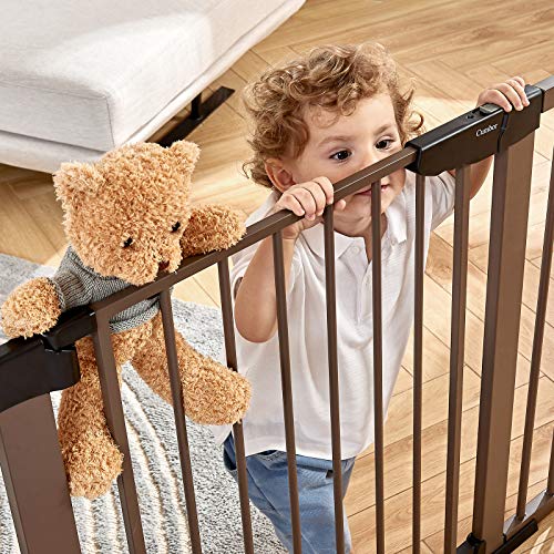 Mom's Choice Awards Winner-Cumbor 29.5-46" Auto Close Baby Gate For Stairs, Easy Install Pressure/Hardware Mounted Dog Gates For The House Indoor, Easy Walk Thru Wide Safety Pet Gates For Dogs, Brown #TOP7