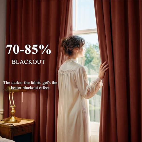 Image of Rust Red Velvet Curtains for Christmas Decor, W52 x L90, 2 Panels | Back Tab 300GSM Soft Velvet, Room Darkening, Privacy Vintage Drapes, Thermal Insulated, Window Panels for Living Dining Room
