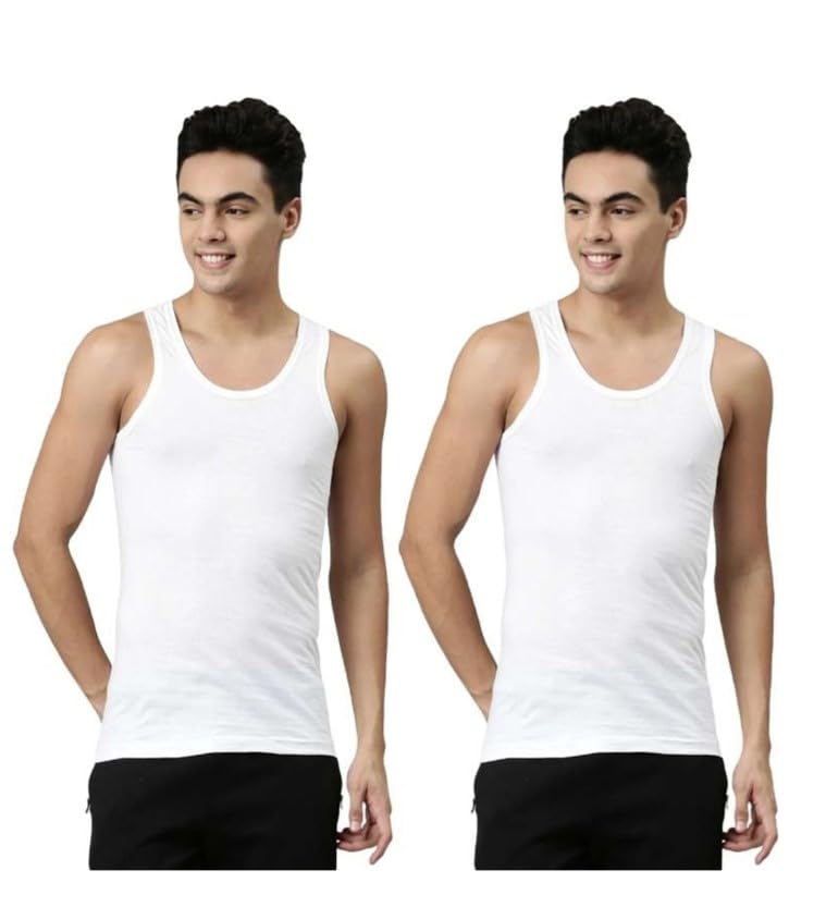 Men's White 100% Cotton Vest Combo Pack of 2-picture-55