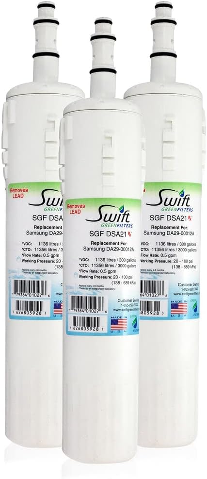 Swift Green Filters SGF-DSA21 Rx Compatible Refrigerator Water Filter for DA29-00012A, DA29-00012B, DA61-00159A, EFF-6006A-8, Made in USA (3 Pack)