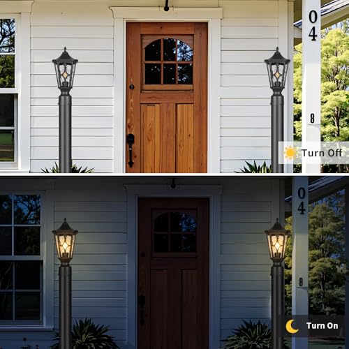Image of JYZ Outdoor Post Lights Lamp Post Light Fixture, 14'' Pole Lantern with E26 Base 60W Max & Waterproof Aluminum Housing with Water Ripple Glass, Fence Post Deck Lighting for Garden, Patio, Pathway