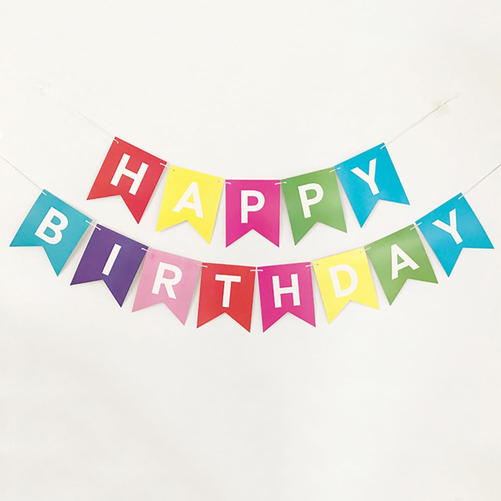 Happy Birthday Cake Bunting Topper - Handmade Cotton Banner With Wood Poles & Pink Roses, Cake Decor Garland