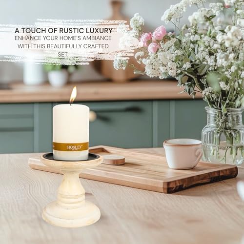 Hosley\'s Set of 2 White Wood Pillar Holders - 5\" High. Ideal Gift for Weddings, Special Occasion, Spa, Aromatherapy Settings, Candle Gardens W1