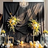 Czarne zasłony na wesele, 3 x 3 m, 2 sztuki, każda po 1,5 x 2,15 m, bez fałd, jedwab, poliester, tło fotograficzne, na urodziny, imprezę, baby shower, dekoracja