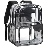 PACKISM Clear Backpack for School Work - 17 inch Heavy Duty Clear Bookbag with Reinforced Bottom, Transparent PVC See Through Security Backpacks for Students with 3 Front Pockets,Black (Age 12+)
