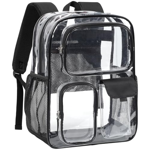 PACKISM Clear Backpack for School - 17 inch Heavy Duty Bookbag, Black