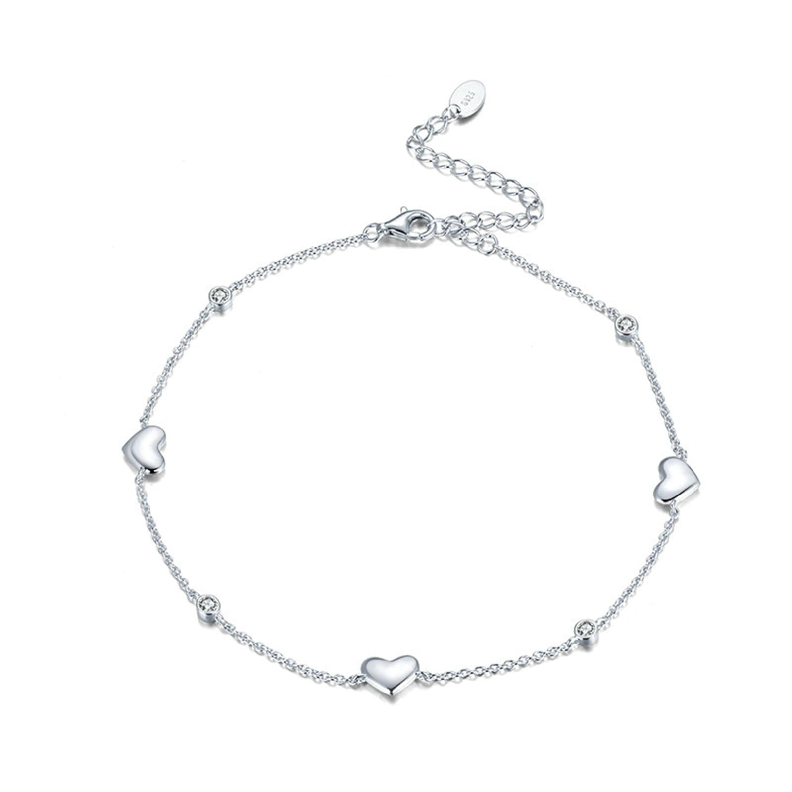 Tobillera de oro blanco de 14 quilates, estilo bohemio, oro Au585 con forma de corazón, tobillera larga para mujer, perfecta para el verano y el día a día para mujer