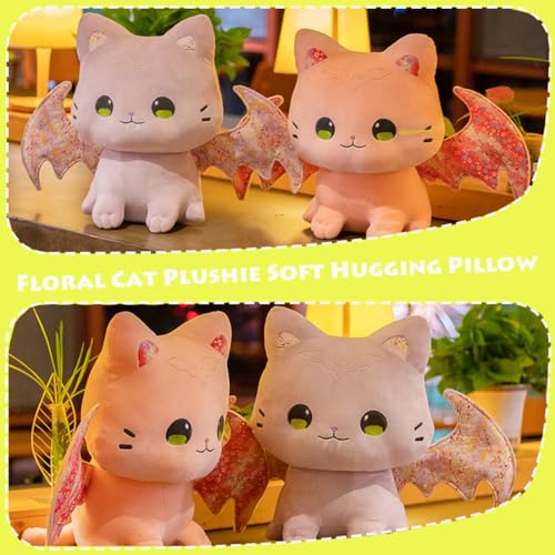 Image of Crazy Bat Cat Plush Soft Pillow, Cute Bat Kitten Stuffed Animal Cushion Furry Purple Bat Kitty Plushies Gifts /11.8''