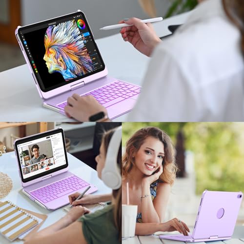 aMZCaSE para iPad 10th 2022/A16 11th Generation 2025(10.9/11 Pulgadas) Funda con Funda de Teclado,Touch para Funda de 10/11th Generación -360 °Giratorio y Sostenedor de lápiz,diseño ES (Púrpura)