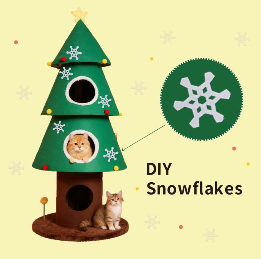 Torre para gatos con 3 casas tema Navidad 59 in miniatura 6