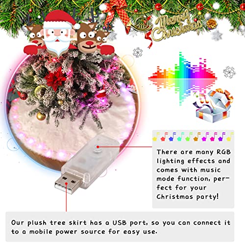 Attgreat 17 Light Modes Plush Christmas Tree Skirt, 30In Christmas Tree Mat, 43 Led White Luxury Faux Fur Christmas Tree Decorations For Party Holiday Home Decor Indoor Outdoor #TOP4