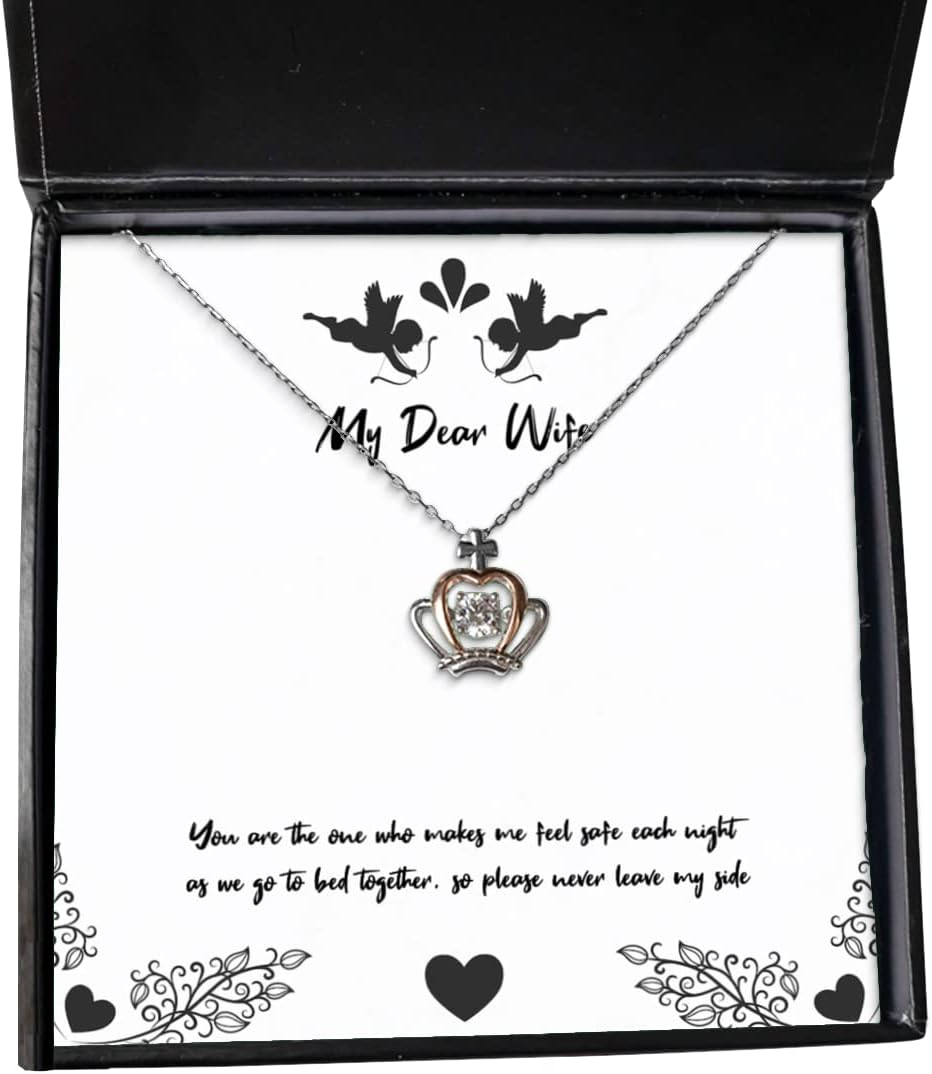 Joke Wife, You are The one who Makes me Feel Safe Each Night as we go to Bed Together, Fun Holiday Crown Pendant Necklace from Wife
