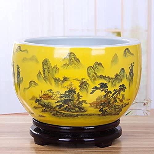 Bassin de culture hydroponique intérieur en céramique chinoise pot décoratif jaune de maison