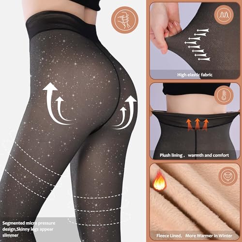 Image of UISLII Fleece Lined Tights Women, Warm Pantyhose leggings Women,Fake Translucent Thermal Skin Colored Tights for Winter