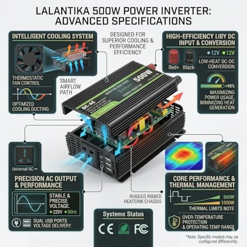 Image of 500W Power Inverter | 12V DC to 220V AC Modified Sine Wave Converter with USB Port | Portable Inverter for Car, RV, Camping, Travel & Outdoor Use