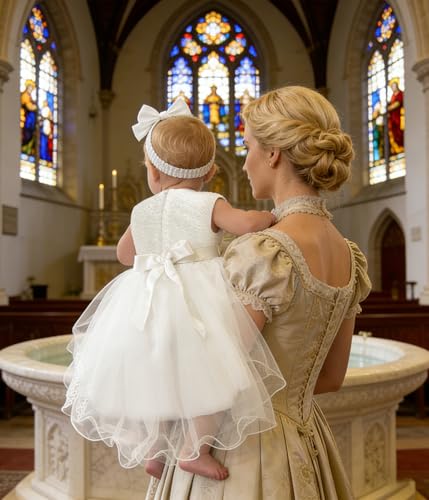 Image of Baby Toddler Lace Dress Girls First Baptism Elegant Embroidery Party Flower Bridesmaid Dresses Up