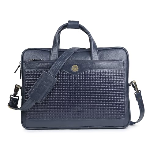 Image of STEVE JHONSON Leather Laptop Bags - 16 Inches Office Bag with Shoulder Strap, Messenger Bag for Travel, Executive Side Handbag with Metallic Closure, Laptop Sling Bag for Men (Blue)