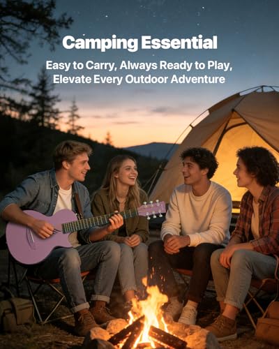 Image of Enya Nova Go Carbon Fiber Travel Acoustic Guitar | 1 /2 Size Lightweight Moisture-Proof Guitara | Adult & Beginner Portable Guitar with Gig Bag & Accessories (Purple)